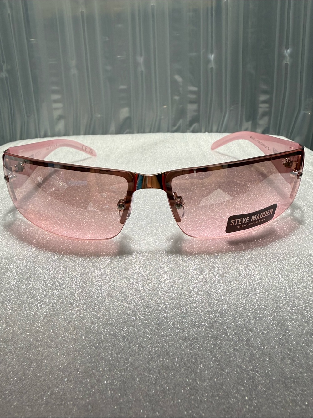 NWT Steve Madden KEANIE Pink Rimless Shield Sunglasses Y2K Wraparound X17328 - Picture 2 of 8
